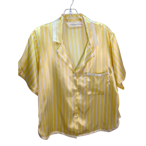 Vintage Victoria's Secret Silky PJ Top Yellow White Striped SZ M - Picture 1 of 5